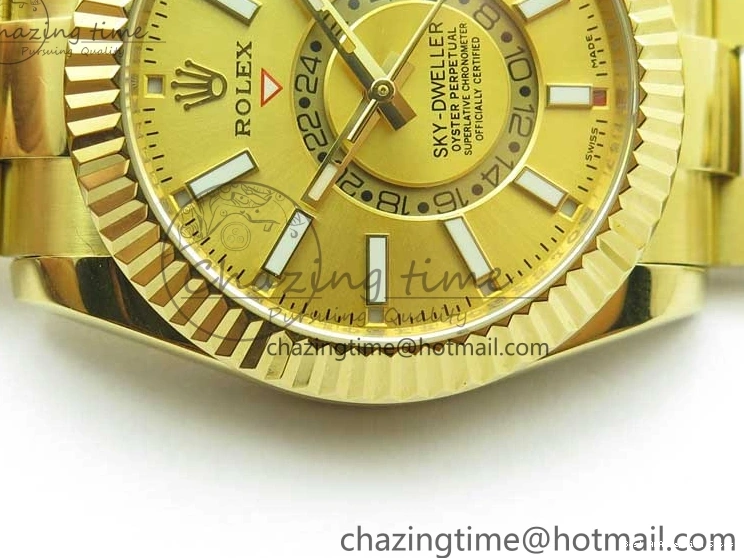 Best AAA Replica Sites YG 326934 Sky-Dweller YG on TravelReady Bracelet 2785 Dial A23J Gold AIF to 1217